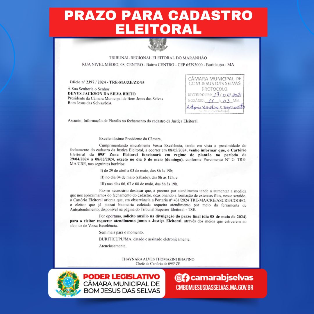 PRAZO PARA CADASTRO ELEITORAL